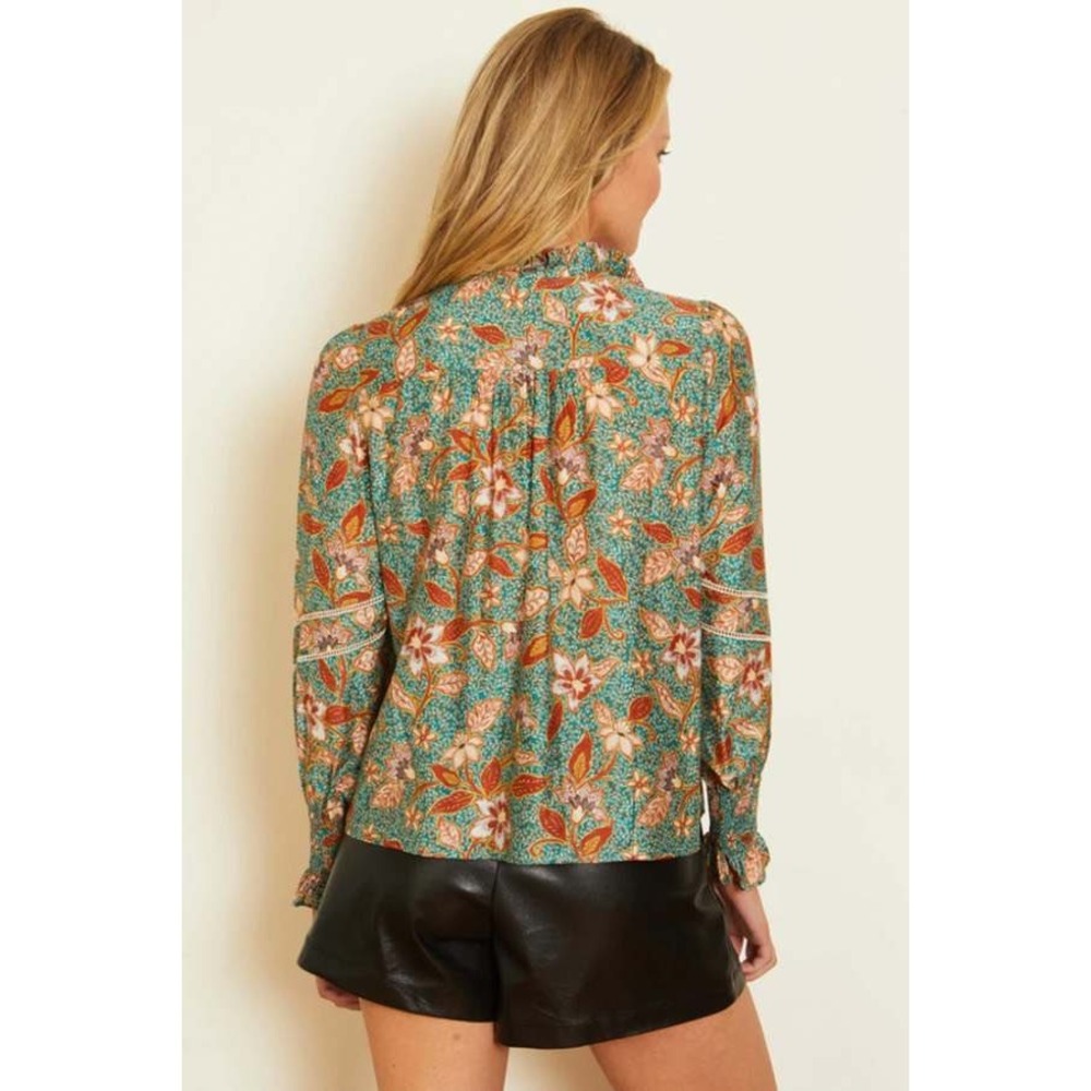 NEW Caballero Nickie Top in Nostalgia Floral Silk Cotton Ruffle Collar Small - Picture 3 of 7